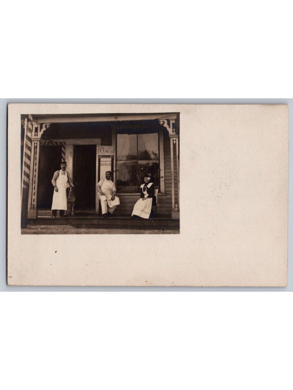 Antique Barber Shop Storefront Oysters Sign Dog RPPC Real Photo Postcard